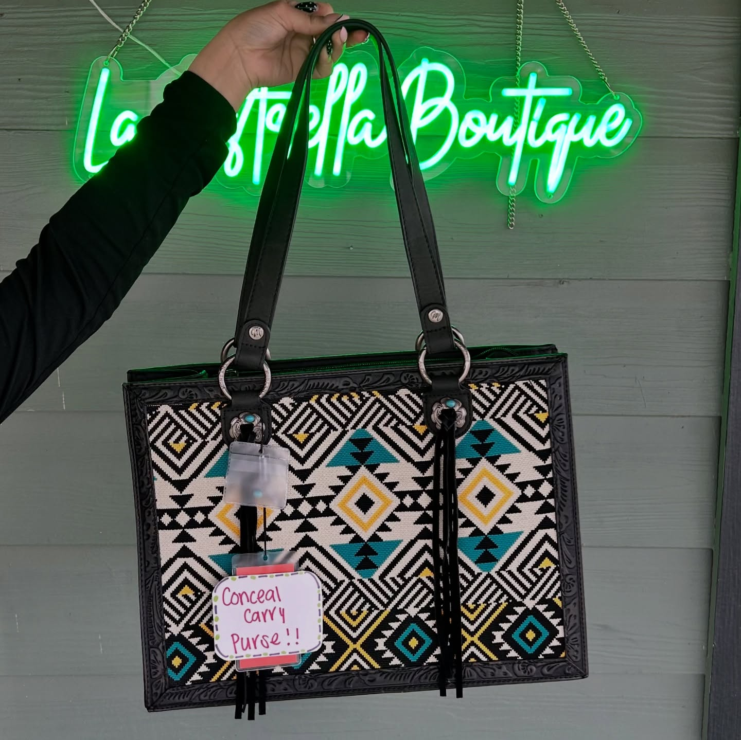 Turquoise Geo Carry Tote
