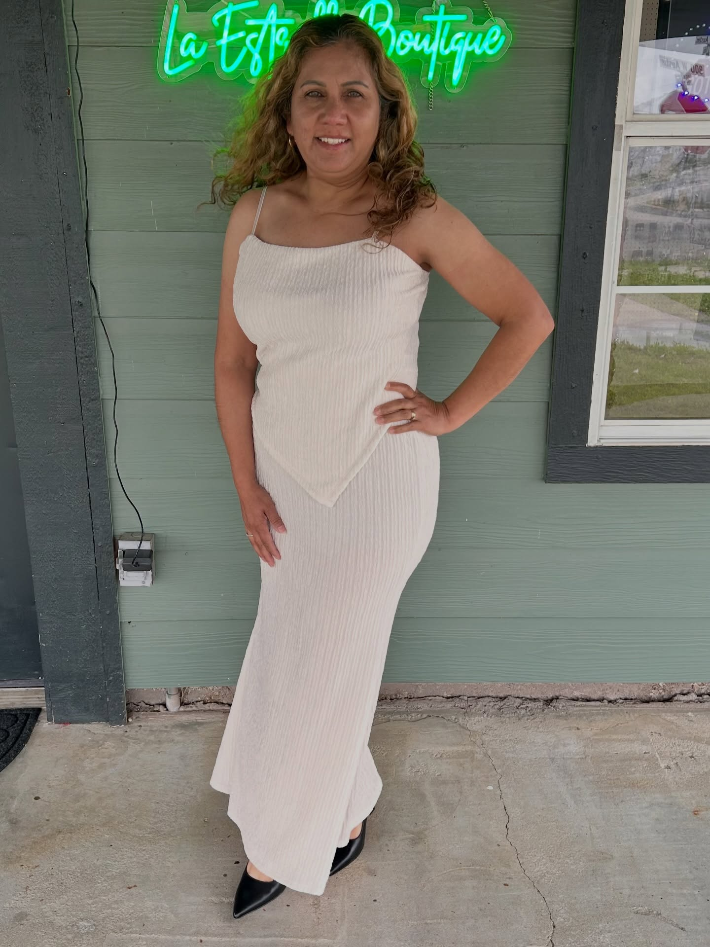 Cream Ribbed Column Maxi