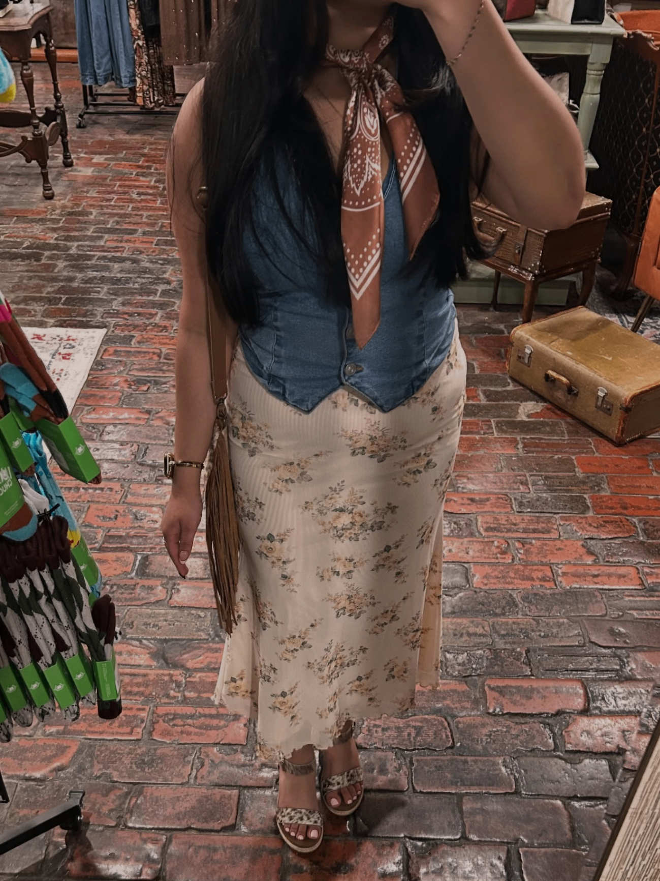 Denim Vest + Floral Midi Look