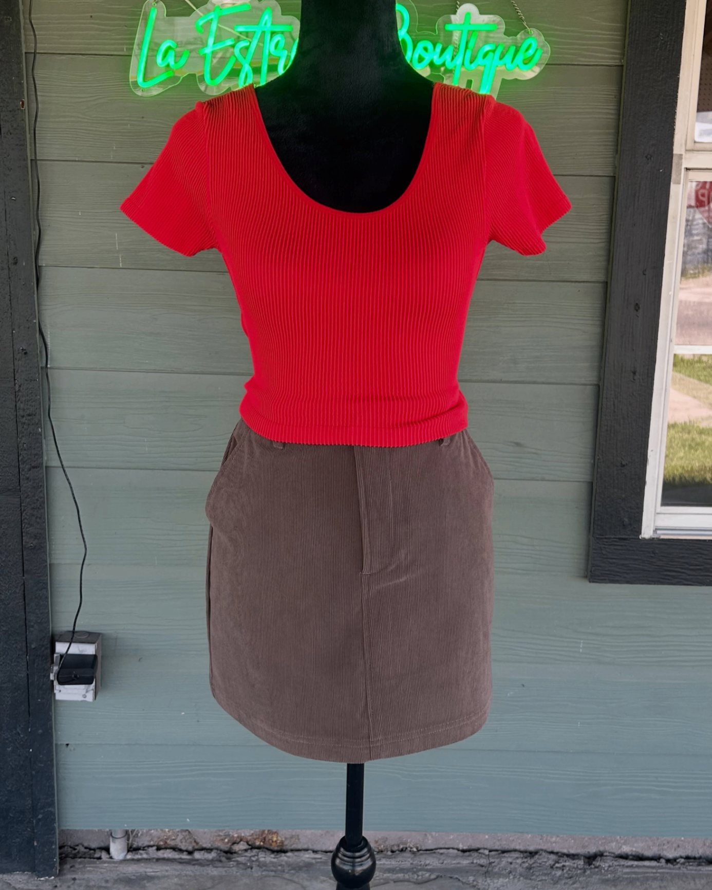 Red Ribbed Everyday Top