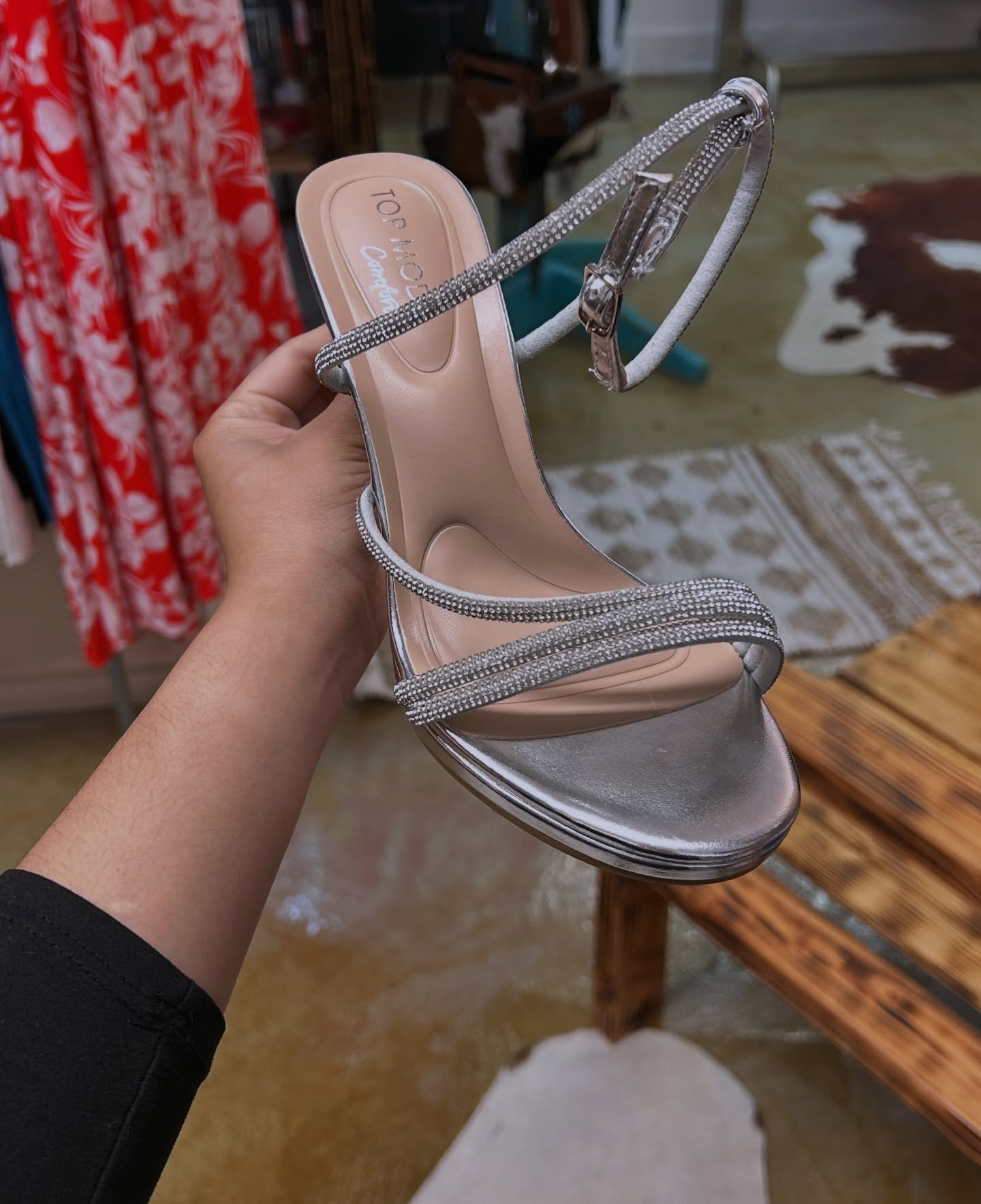 Silver Crystal Strappy Heel